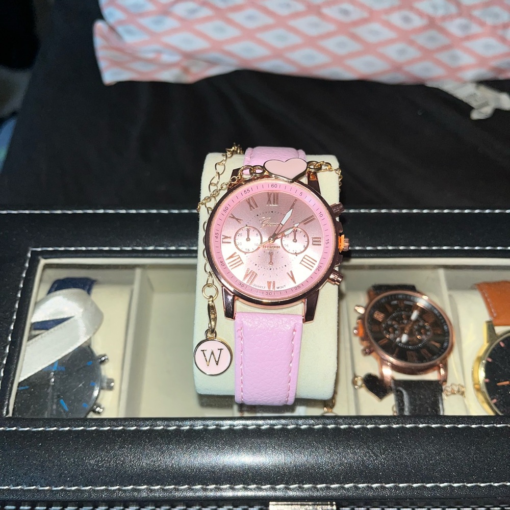 Pink Geneva Women's Watch with Gold Accents